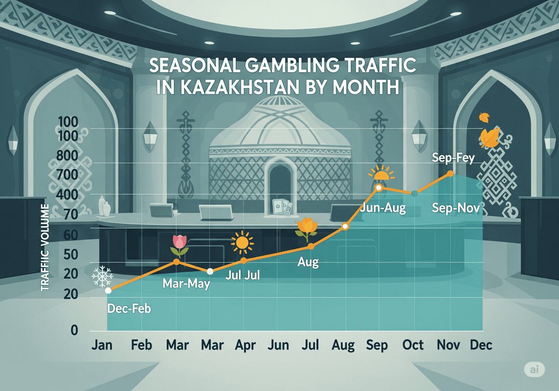 График сезонности игорного трафика в Казахстане по месяцам