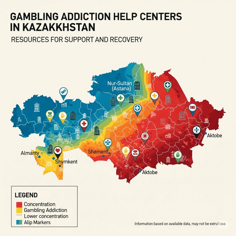 Карта центров помощи при игровой зависимости в Казахстане