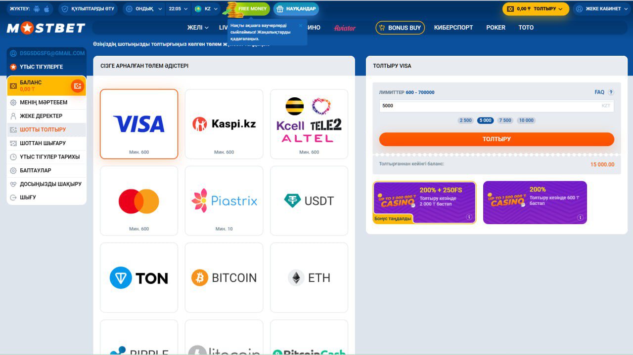 Интерфейс вывода средств с выбором платёжного метода и суммы