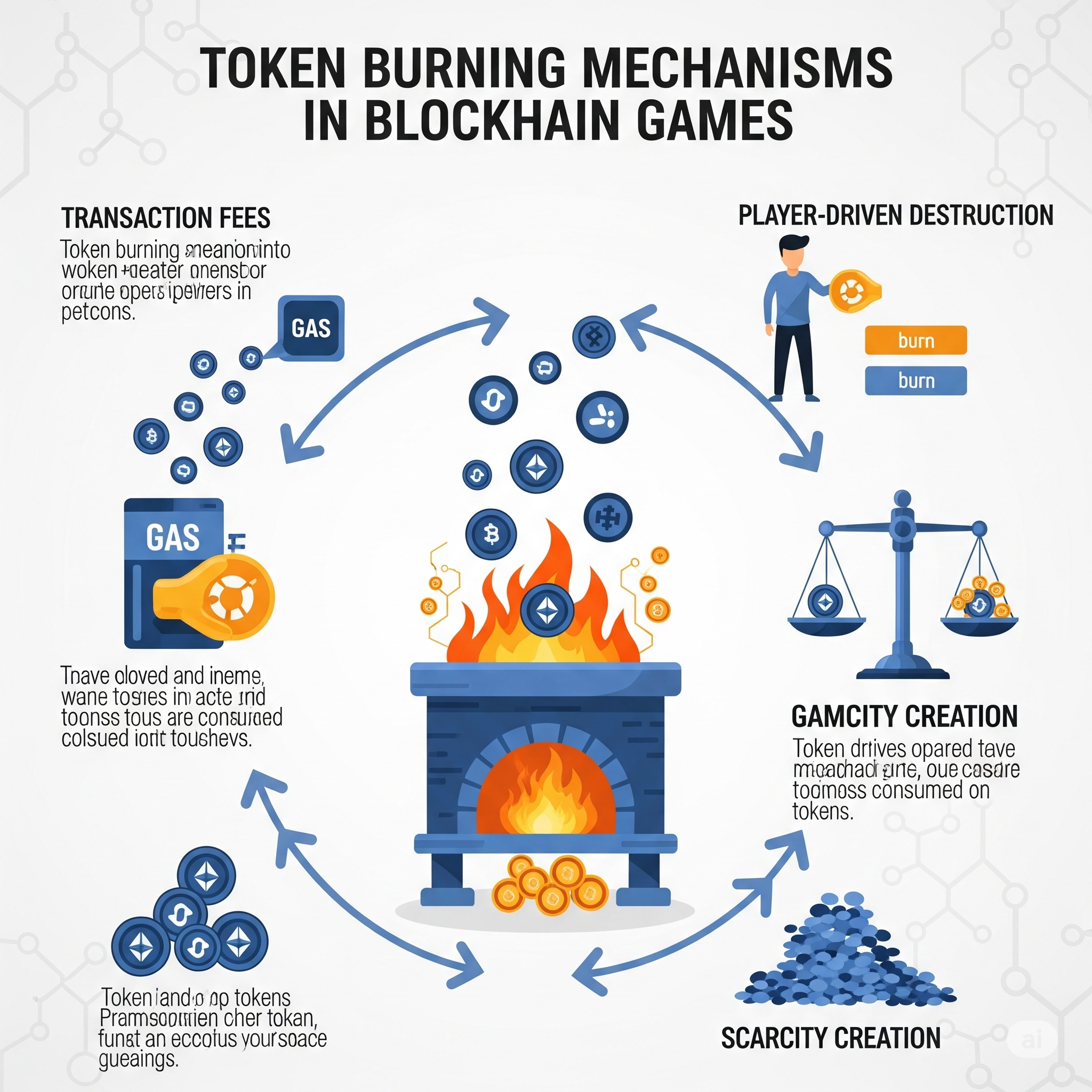 Инфографика механизмов сжигания токенов в блокчейн играх